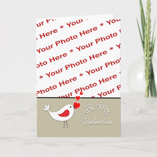Valentine's Day Photo Card-Cute Bird with Hearts Holiday Card (Front)