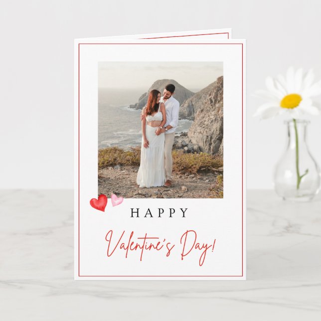 Valentine's Day Photo Card, Pink Red Hearts V'day Card (Small Plant)
