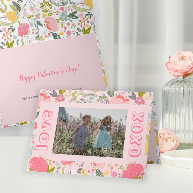 Valentine's Day photo cute pink best friends Holiday Card (Creator Uploaded)