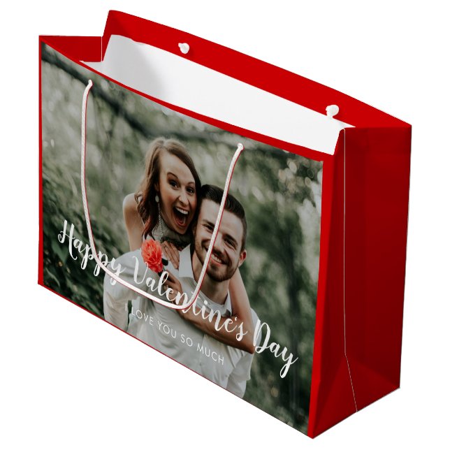 Valentine's Day Photo Red Custom Large Gift Bag (Front Angled)