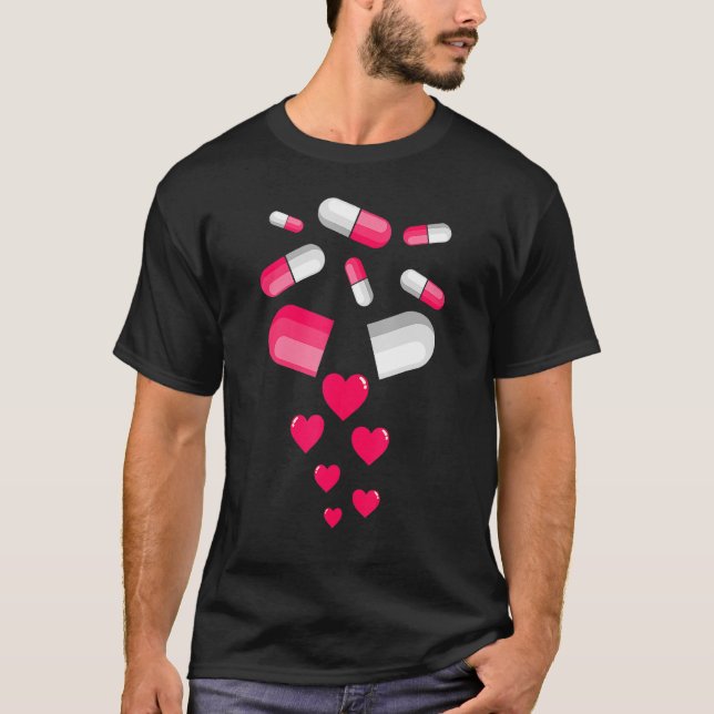 Valentine's Day Pills Heart Cute Hearts Medicine P T-Shirt (Front)
