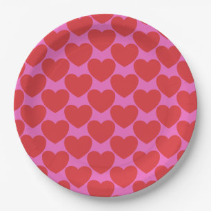 Valentine's Day Pink and Red Heart Pattern Party Paper Plate