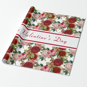 Valentine's Day Pink and Red Rose Floral Wrapping Paper