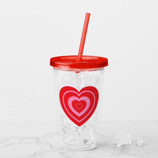 Valentines Day Pink and Red Two Toned Heart Acrylic Tumbler (Back Ice)