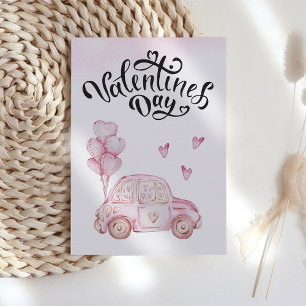 Valentine's Day Pink Cute Car Holiday Card