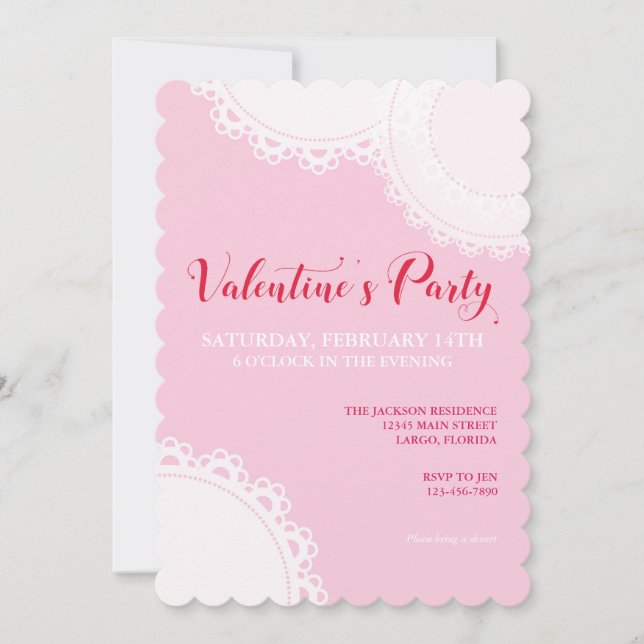 Valentine's Day Pink Doilies Party Invitation (Front)