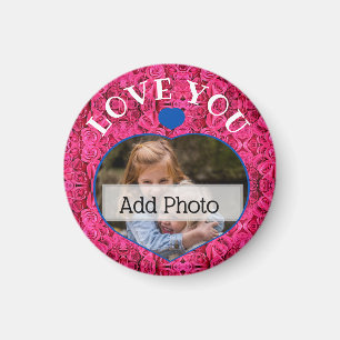 Valentines Day Pink Floral Love You Heart Photo Magnet