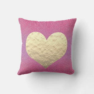 Valentine's Day Pink Glitter Golden Heart Cute Gif Cushion