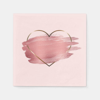 Valentine's Day Pink Gold Glitter Heart Paper Napkin