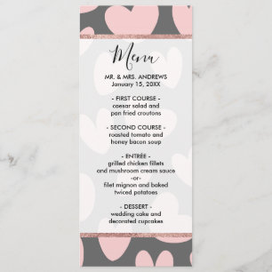 Valentine's Day Pink Grey Romantic Hearts Menu