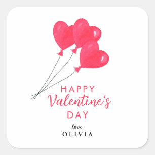 Valentines Day Pink Heart Balloons Square Sticker