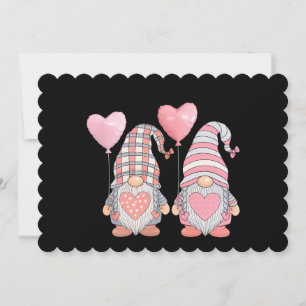 Valentine's Day Pink Heart Couple Gnome Balloons Invitation
