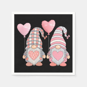 Valentine's Day Pink Heart Couple Gnome Balloons Napkin