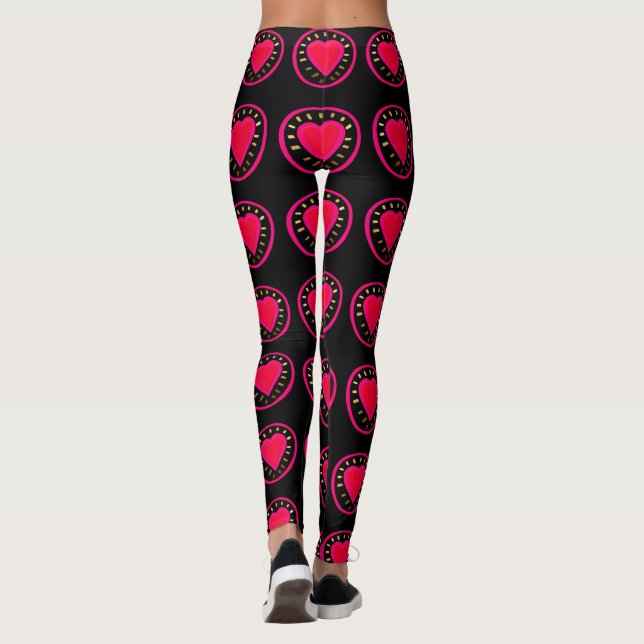 Valentine's Day Pink Heart in relief Yoga Leggings (Back)