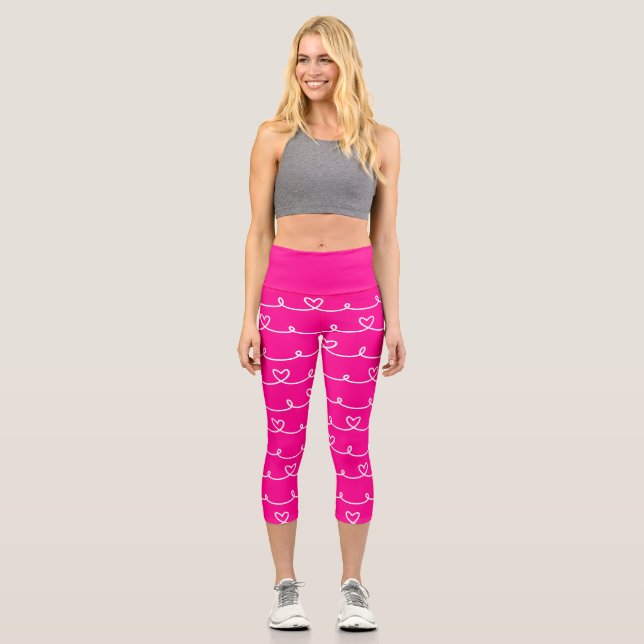 valentines day pink hearts abstract  capri leggings (Front)