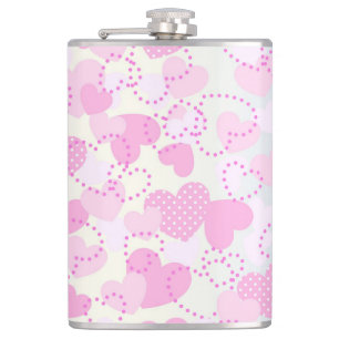 Valentine's Day Pink Hearts Background Hip Flask