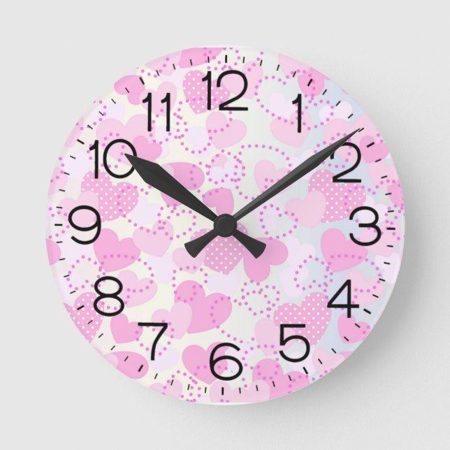 Valentine's Day Pink Hearts Background Round Clock (Front)