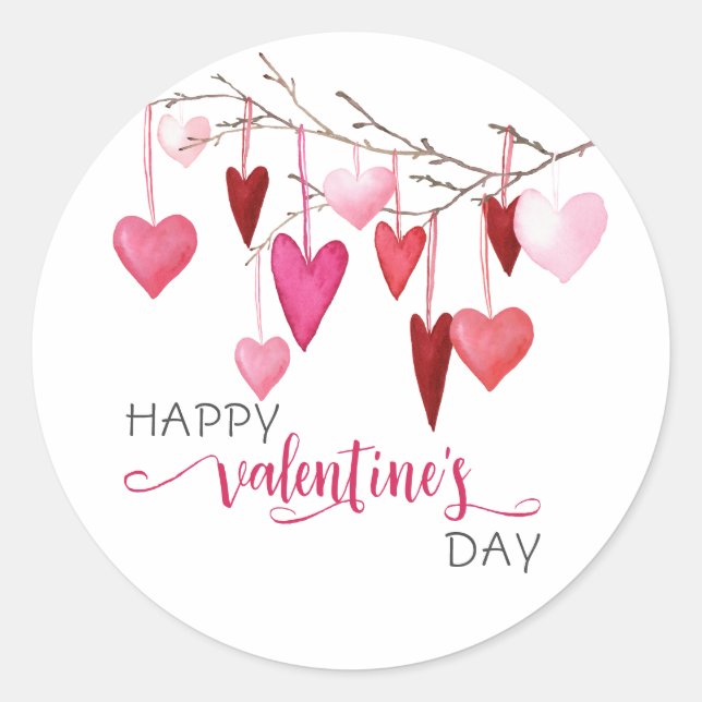 Valentine's Day Pink Hearts Classic Round Sticker (Front)