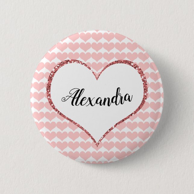 Valentine's Day Pink Hearts Custom Name 6 Cm Round Badge (Front)