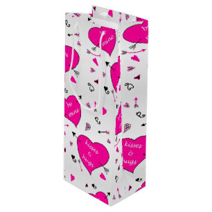 Valentines Day Pink Hearts Hugs n Kisses Wine Gift Bag
