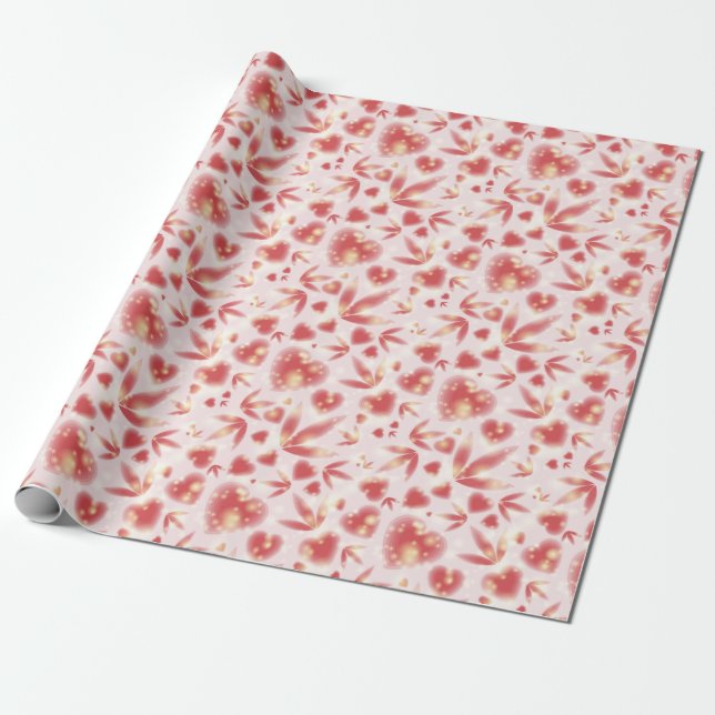 Valentine's Day Pink Hearts Shiny Dots Light Wrapping Paper (Unrolled)