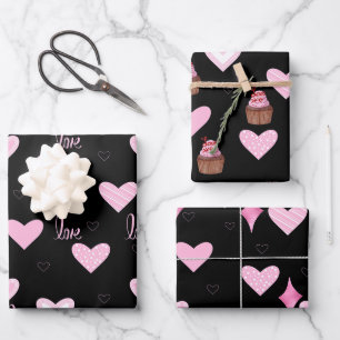 Valentine's Day Pink Hearts, Sweets and Love Wrapping Paper Sheet