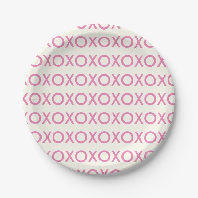 VALENTINE'S DAY PINK HUGS AND KISSES  PAPER PLATE (Front)