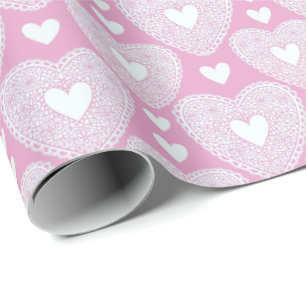Valentine's Day Pink Lace Heart Pattern Wrapping Paper