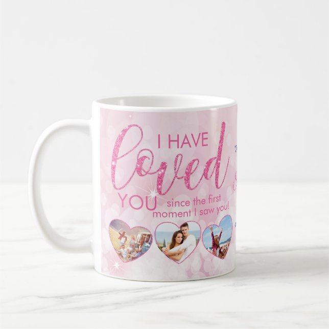 Valentines Day Pink Loved Heart Photo Collage Coffee Mug (Left)