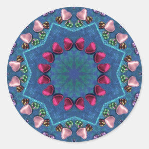 VALENTINES DAY ~ Pink Red Green Blue Pattern ~ Classic Round Sticker