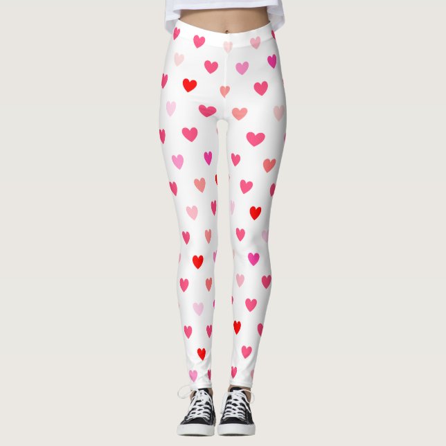 Valentines Day Pink & Red Hearts Leggings (Front)