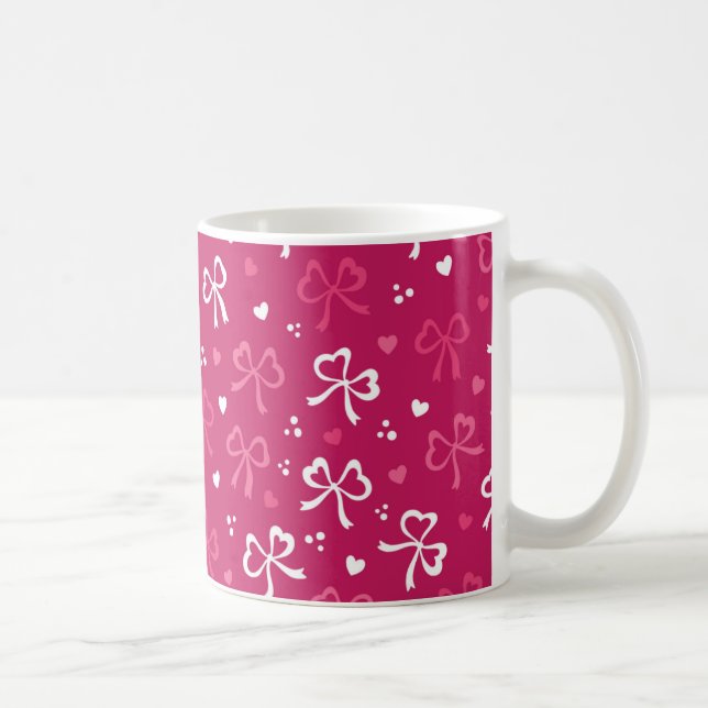 Valentine's Day Pink Red Ribbons Hearts Pattern Coffee Mug (Right)