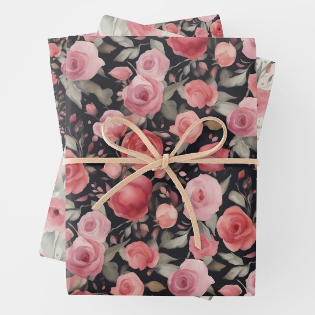 Valentines Day Pink & Red Roses  Wrapping Paper Sheet (In situ)