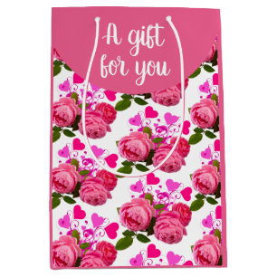 Valentine's Day Pink Roses and Hearts / Pretty Medium Gift Bag