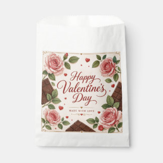 Valentines Day Pink Roses Chocolate Bars Favour Bags