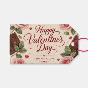Valentines Day Pink Roses Chocolate Bars Gift Tags