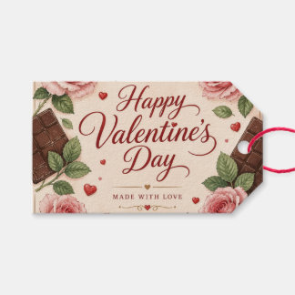 Valentines Day Pink Roses Chocolate Bars Gift Tags