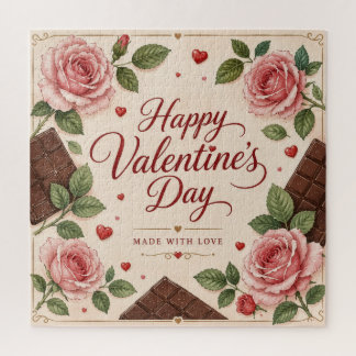 Valentines Day Pink Roses Chocolate Bars Jigsaw Puzzle