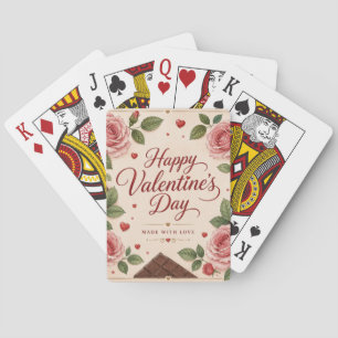 Valentines Day Pink Roses Chocolate Bars Playing Cards