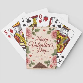 Valentines Day Pink Roses Chocolate Bars Playing Cards