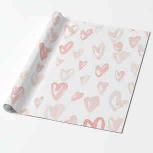 Valentine's Day Pink Watercolor Hearts Wrapping Paper