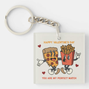 Valentine's Day "Pizza and Fried Potatoes Match"  Key Ring