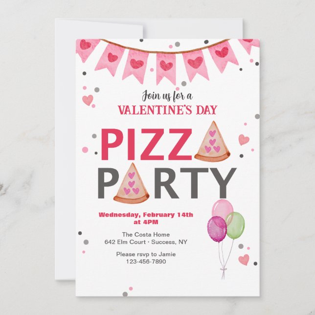 Valentine's Day Pizza Party Invitation (Front)