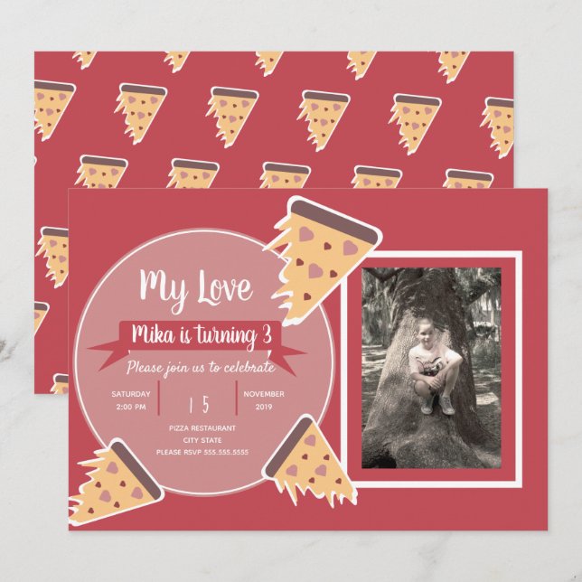 Valentines Day Pizza Party Kids Party Photo   Invitation (Front/Back)