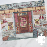 Valentine's Day Pizza Shop Watercolor Jigsaw Puzzle<br><div class="desc">This Valentine's Day themed pizza shop storefront jigsaw puzzle features original artwork of an old town pizza parlour, Valentino's, serving Valentine's Day specials. Two hungry groundhogs are out front, along with signs for the holiday specials and a chalkboard that reads, "All you need is love and pizza". Inspired by old...</div>