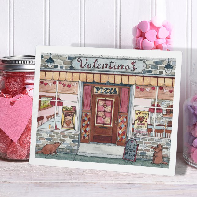 Valentine's Day Pizza Shop Watercolor Plaque (Creator Uploaded)