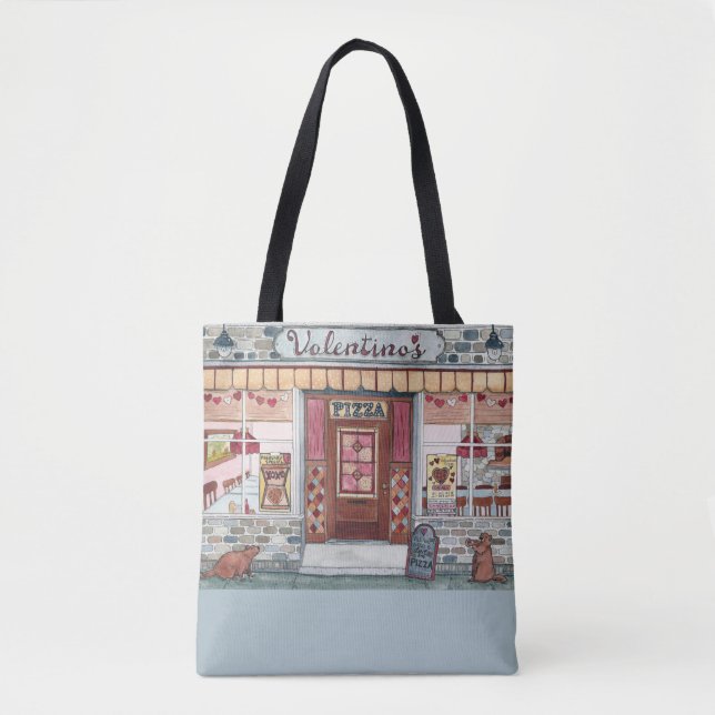 Valentine's Day Pizza Shop Watercolor Tote Bag (Front)