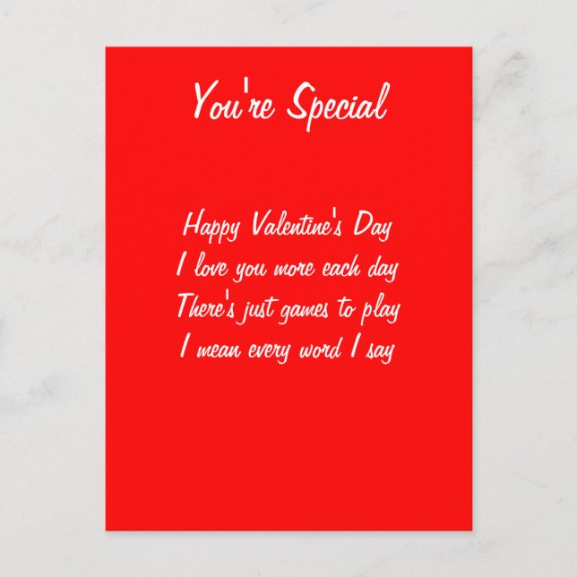 Valentine's day poem holiday postcard (Front)