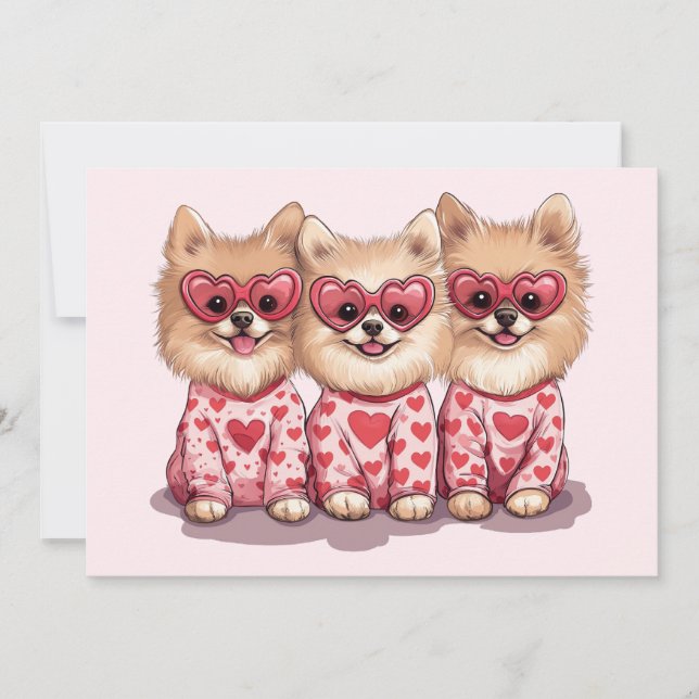 Valentines Day Pomeranian Dogs Holiday Card (Front)
