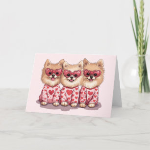 Valentines Day Pomeranian Dogs Holiday Card